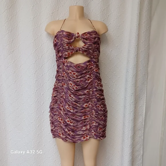 Zara New Women Size L  Purple Patterned Mini Dress - Picture 3 of 16